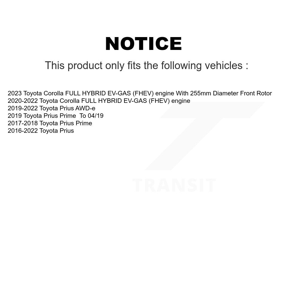 Rotors de frein à disque avant et Kit de plaquettes en céramique pour Toyota Corolla Prius Prime AWD-