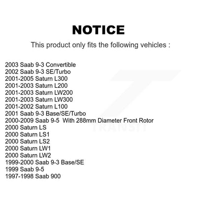 Kit de rotor de frein avant et de plaquettes semi-métalliques pour Saab 9-5 Saturn 9-3 L200 L300 L10