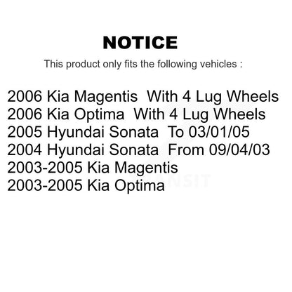 Rotors de frein à disque avant et Kit de plaquettes en céramique pour Hyundai Sonata Kia Optima Magenti