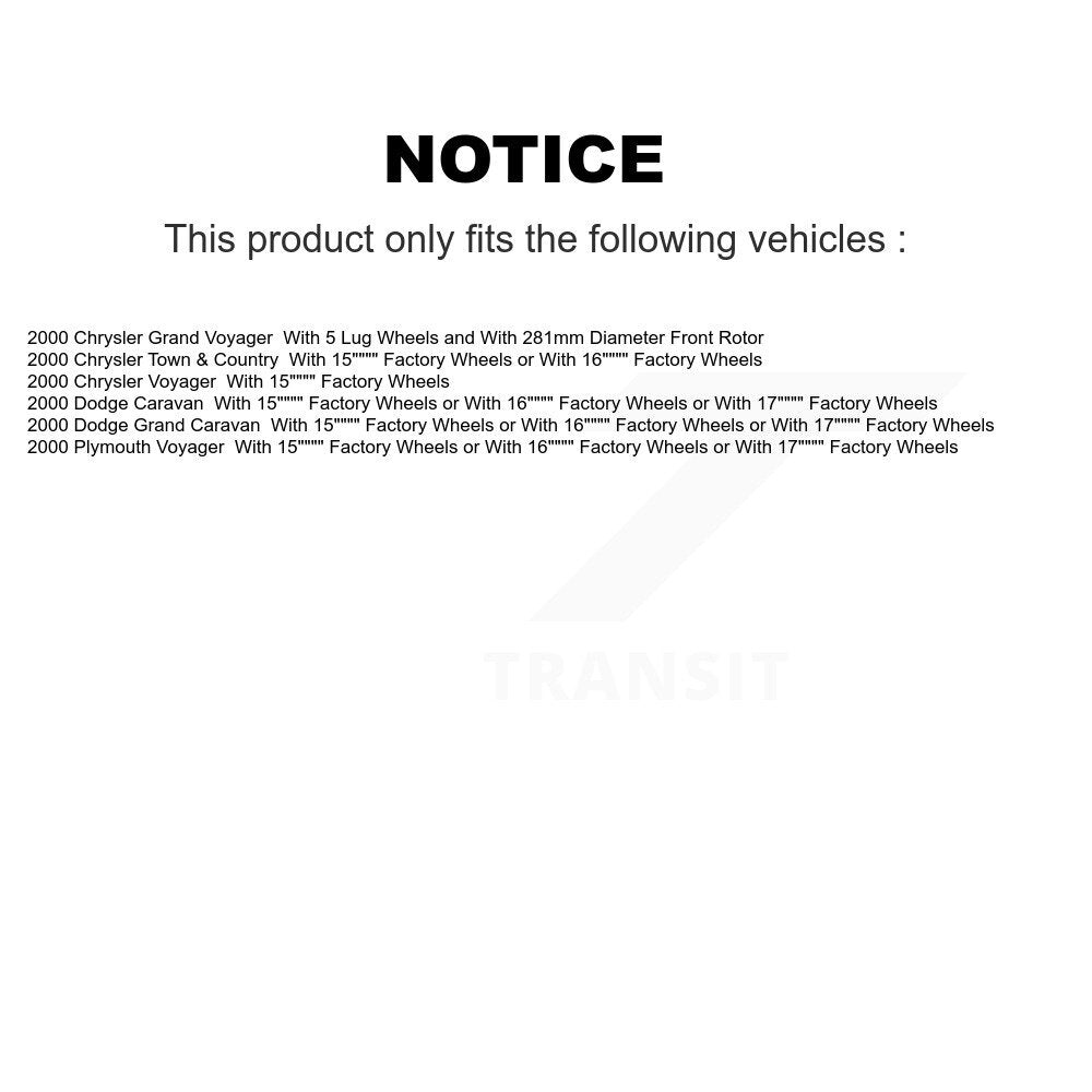 Rotors de frein avant et arrière, Kit de tambour à plaquettes semi-métalliques (9 pièces) pour Dodge Caravan Gran