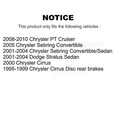 Kit de plaquettes semi-métalliques et de chaussures de stationnement pour rotors de disque arrière, pour Chrysler Sebring PT