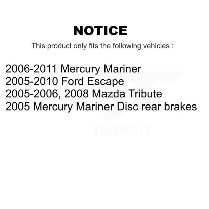Kit de plaquettes semi-métalliques et de chaussures de stationnement, Rotors à disque arrière, pour Ford Escape Mazda