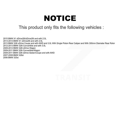 Rotors à disque arrière, patins semi-métalliques, chaussures de stationnement et Kit de matériel pour BMW 328i X