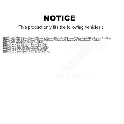 Rotors de frein à disque avant et Kit de plaquettes en céramique pour Volvo XC70 S60 V60 S80 V70