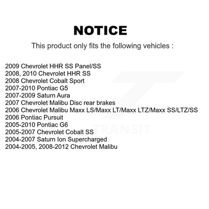 Kit de rotor de frein arrière et de plaquettes en céramique, pour Chevrolet Malibu Pontiac Cobalt G5 G6 Io