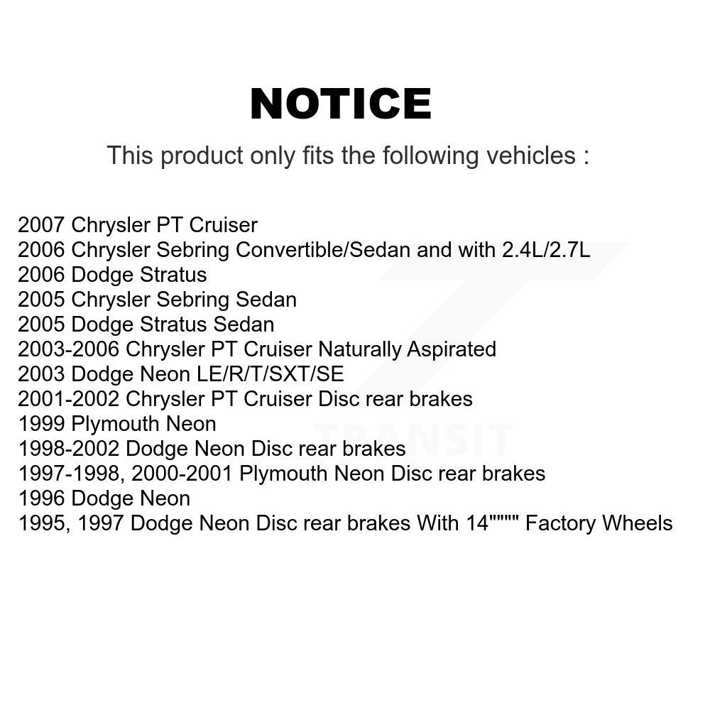 Kit de chaussures de stationnement avec plaquettes en céramique, Rotors à disque arrière, pour Chrysler PT Cruiser Sebring