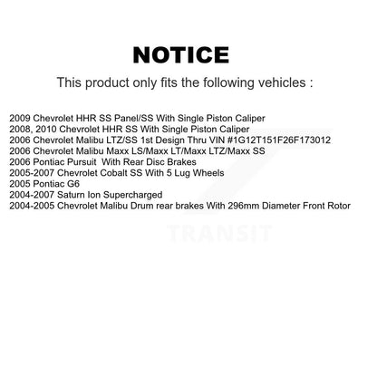 Kit de rotor de frein avant et de plaquettes semi-métalliques pour Chevrolet Cobalt Saturn Ion Malib