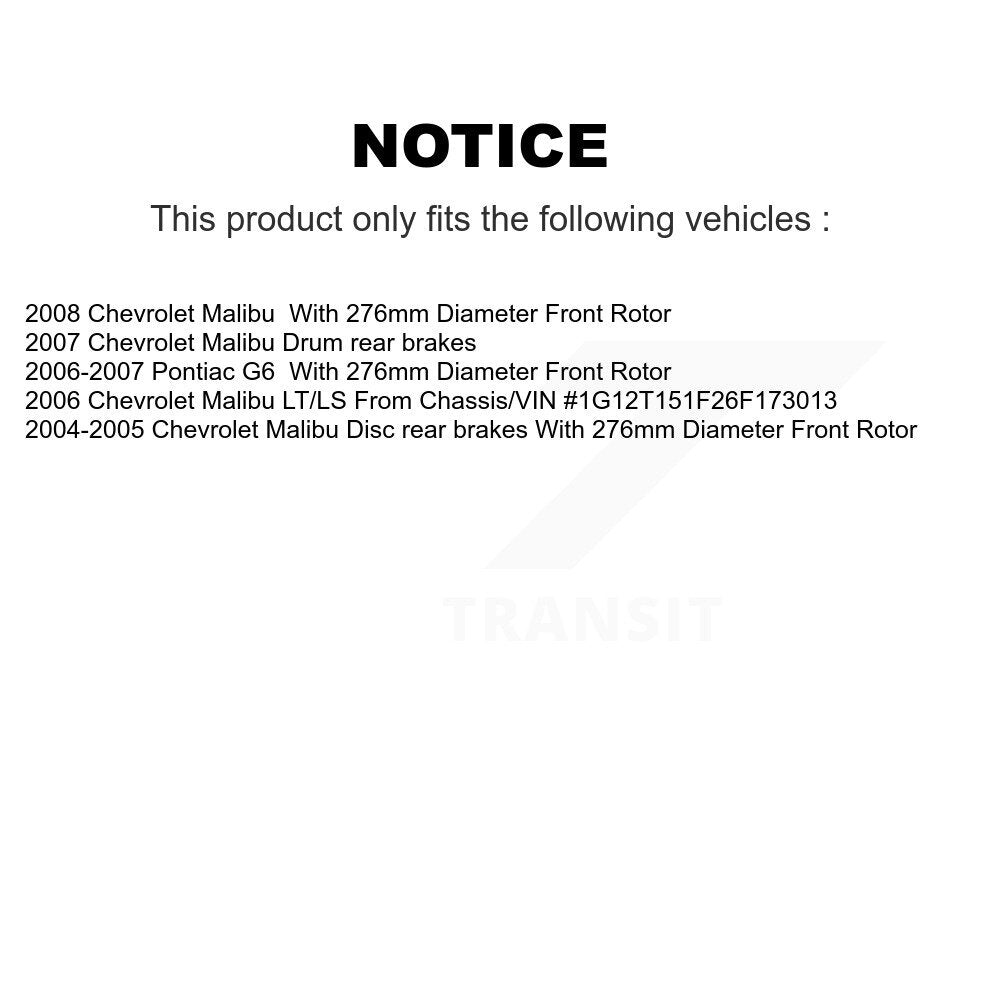 Rotor de frein à disque avant et Kit de plaquettes semi-métalliques pour Chevrolet Malibu Pontiac G