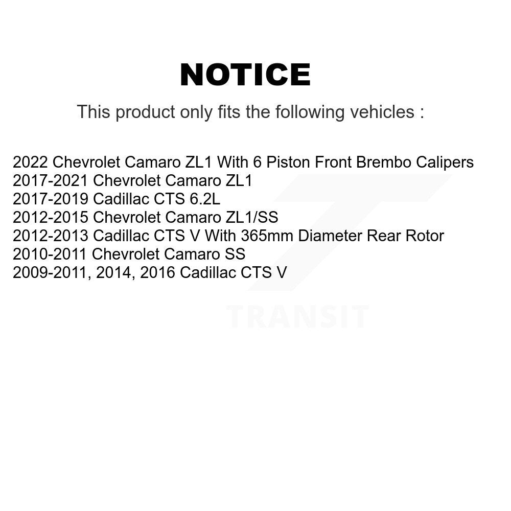 Rotors de frein à disque arrière et Kit de plaquettes semi-métalliques pour Chevrolet Camaro Cadillac CT