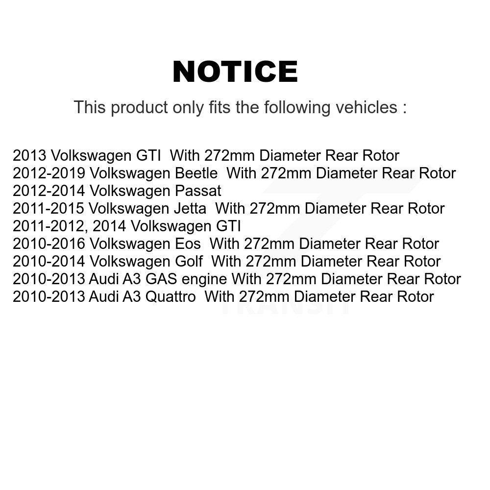 Kit de rotor de frein arrière et de plaquettes semi-métalliques pour Volkswagen Jetta Golf Beetle Passa