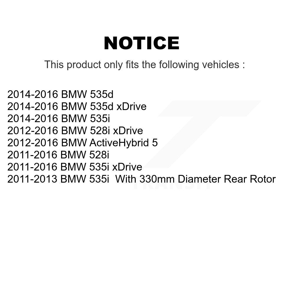 Rotors de frein à disque arrière et Kit de plaquettes semi-métalliques pour BMW 535i xDrive 528i 535d