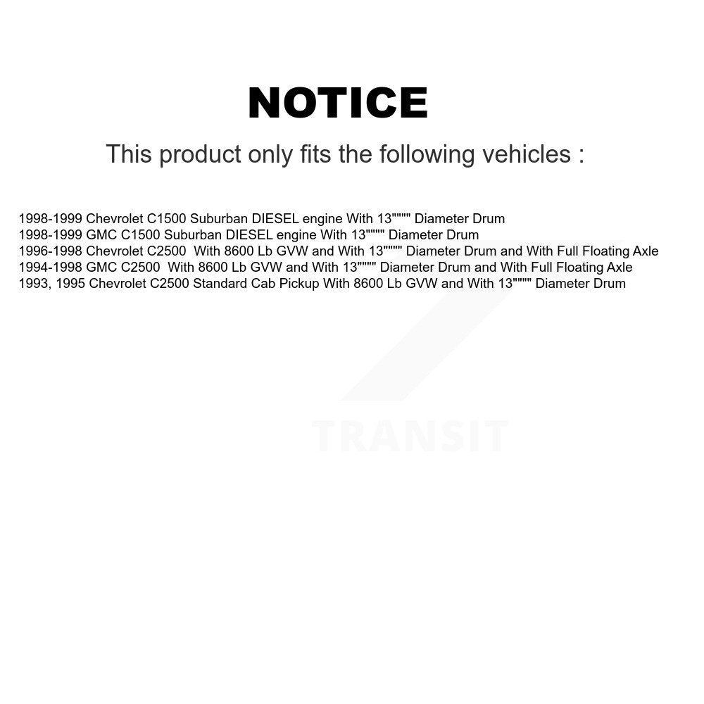 Kit de tambour à plaquettes semi-métalliques pour rotors de frein avant et arrière (7 pièces) pour C2500 Chevrolet GM