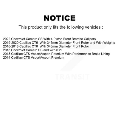 Rotors de frein avant et Kit de plaquettes semi-métalliques pour Cadillac Chevrolet Camaro CTS CT