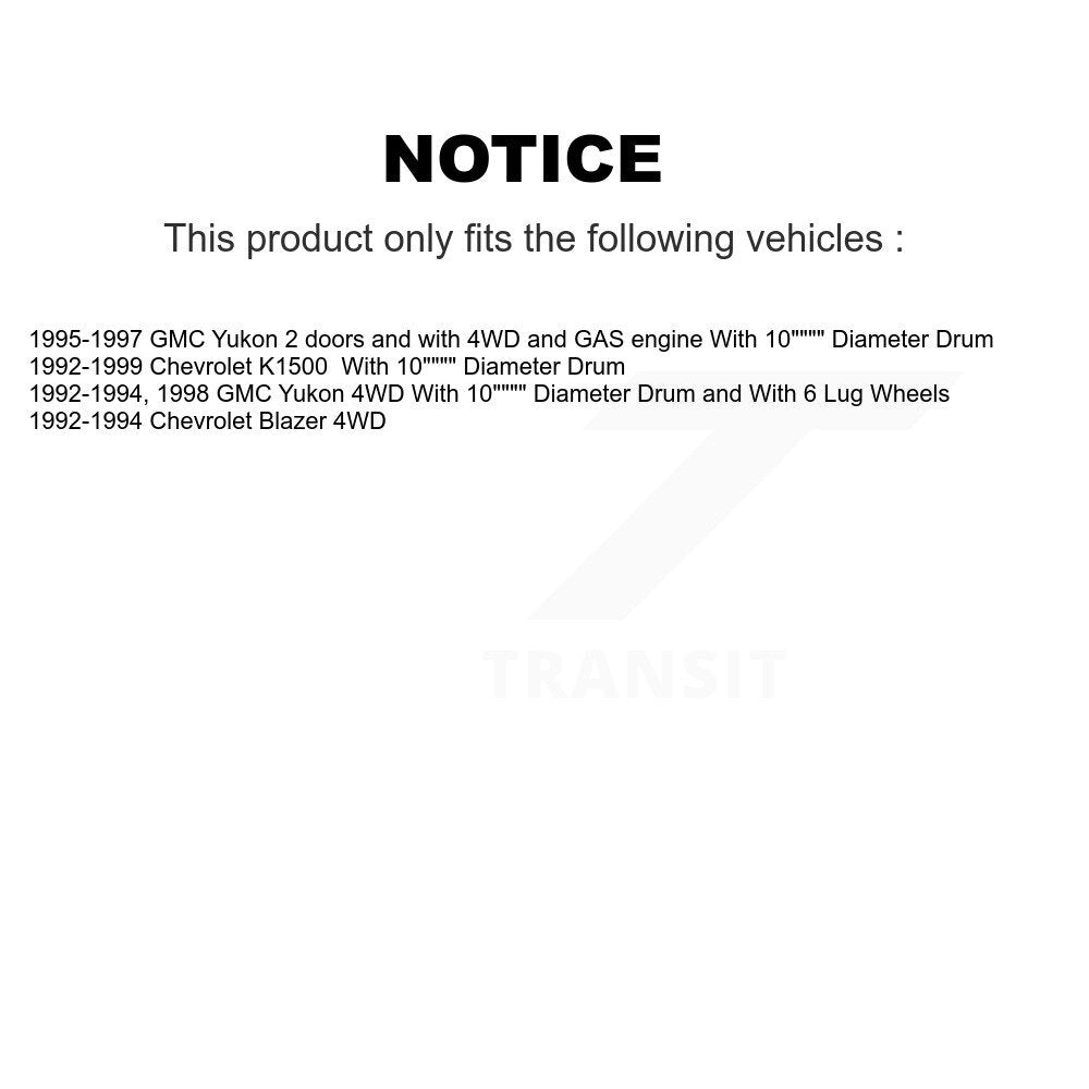 Rotors de frein avant et arrière, Kit de tambour à plaquettes semi-métalliques pour Chevrolet K1500 GMC Yuko