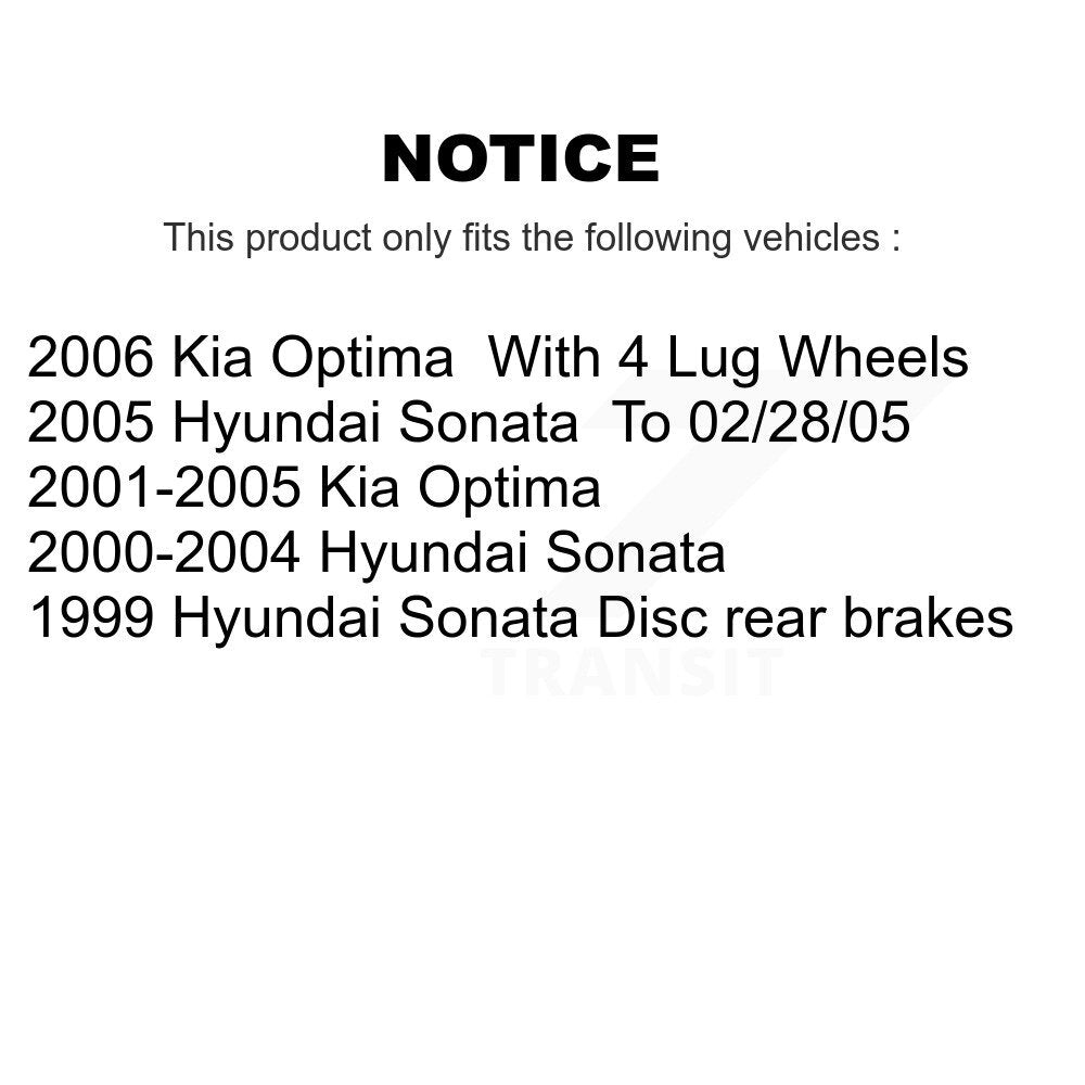 Kit de plaquettes semi-métalliques et de chaussures de stationnement, Rotors à disque arrière, pour Hyundai Sonata Ki