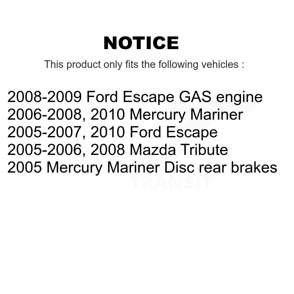 Rotors à disque arrière, patins semi-métalliques, chaussures de stationnement et Kit de quincaillerie pour Ford Escape