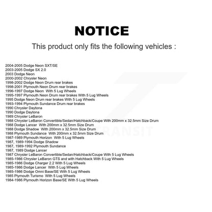 Kit de chaussures de tambour de frein arrière, pour Neon Dodge Chrysler Plymouth LeBaron Shadow Dayton