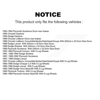 Kit de cylindre de ressort de chaussures de tambour de frein arrière pour Dodge Chrysler LeBaron Shadow Omn
