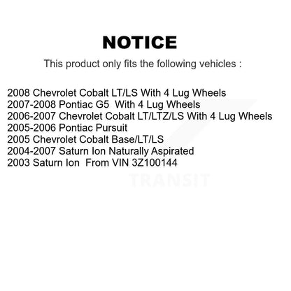 Kit de cylindre de ressort de chaussures de tambour de frein arrière pour Chevrolet Cobalt Pontiac G5 Satur