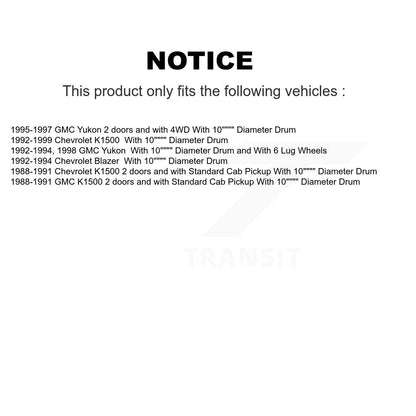 Chaussures de tambour de frein arrière et Kit de ressorts pour K1500 Chevrolet GMC Yukon Blazer