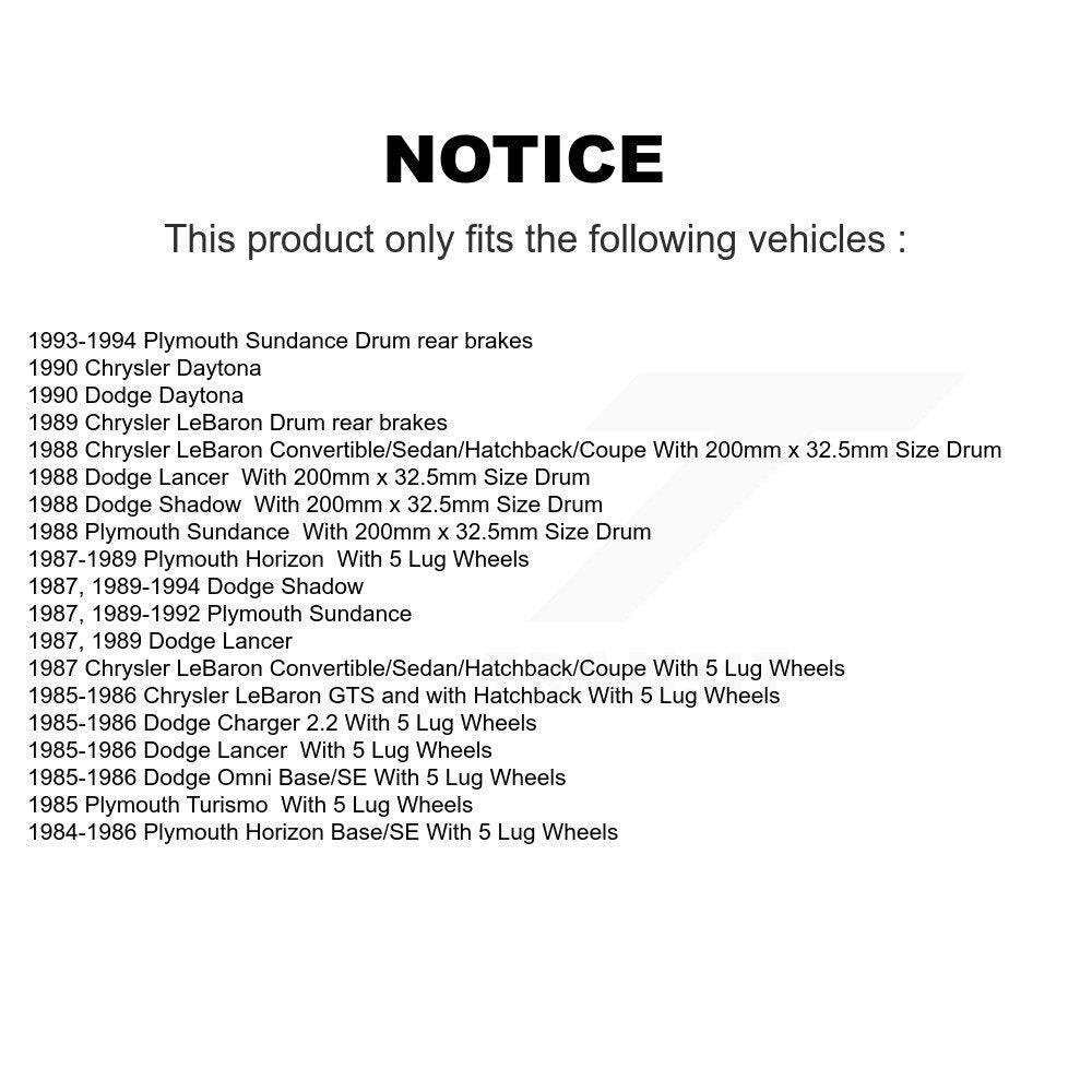Kit de ressorts de chaussures de tambour de frein arrière, pour Chrysler LeBaron Dodge Shadow Plymouth Omn