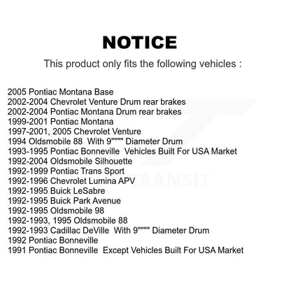 Kit de ressorts et cylindres de sabot de frein arrière, pour Pontiac Montana Chevrolet Ventur