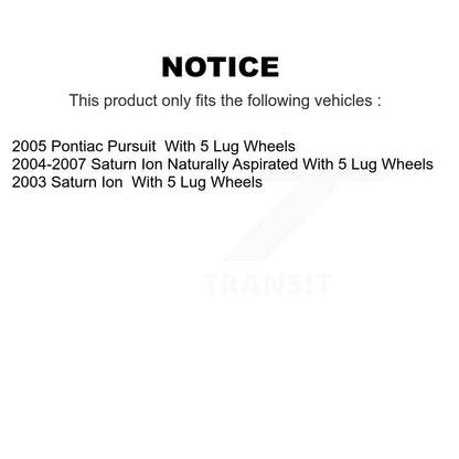 Ensemble de roulement de moyeu avant, Rotor de frein et Kit de plaquettes pour Saturn Ion Pontiac Pursui