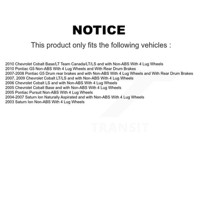 Kit de plaquettes de Rotor de frein enduites de roulement de moyeu avant, pour Chevrolet Cobalt Saturn Ion G
