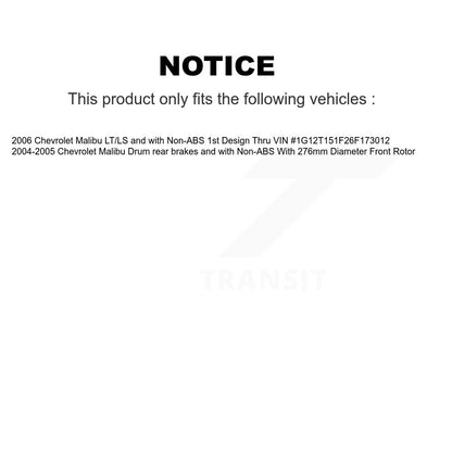 Ensemble de roulements de moyeu avant, Rotors et plaquettes de frein à disque, Kit pour Chevrolet Malibu