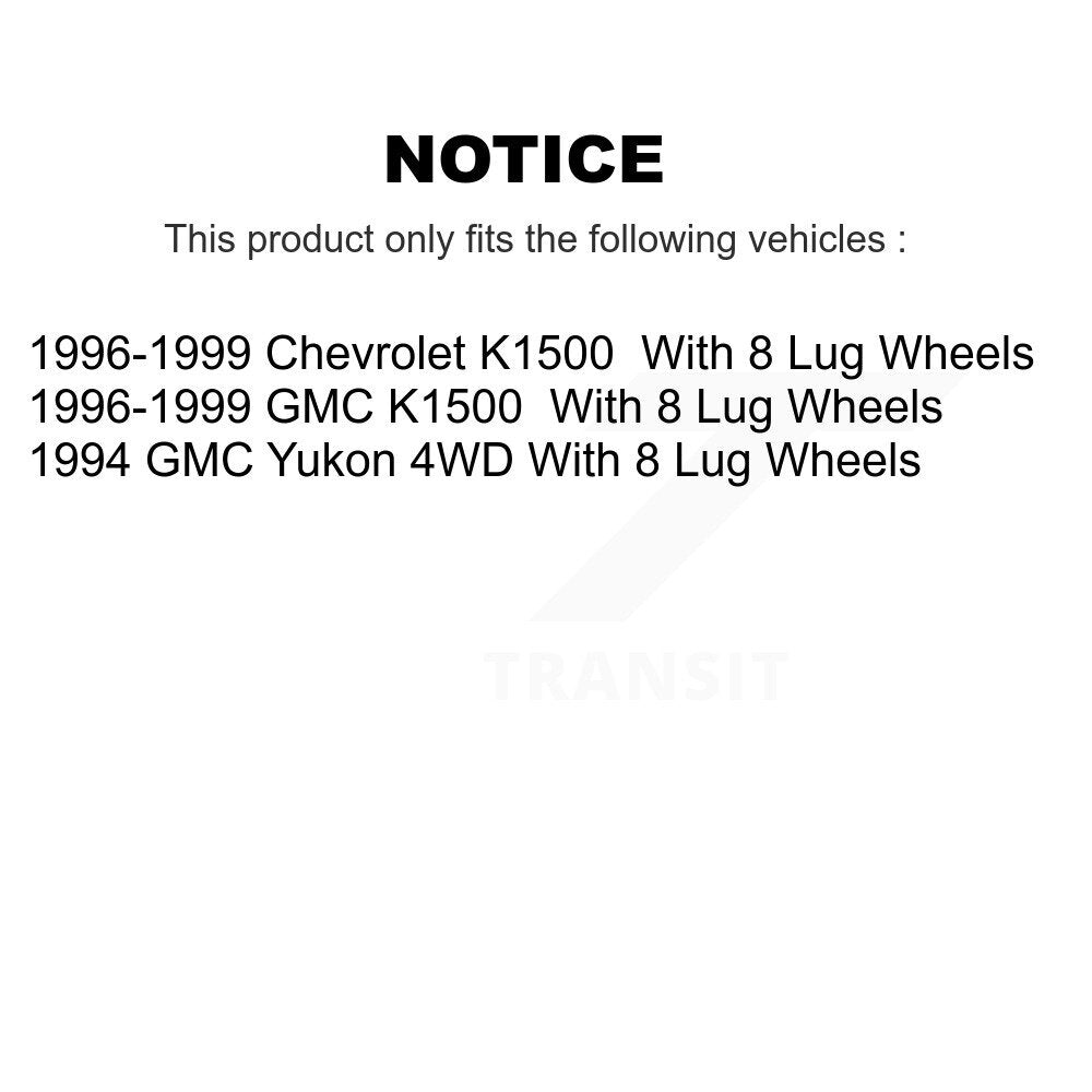 Ensemble de roulement de moyeu avant, Rotor de frein et Kit de plaquettes pour K1500 Chevrolet GMC Yuko