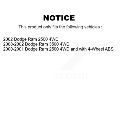 Ensemble de roulements de moyeu avant, Rotor de frein à disque et Kit de plaquettes pour Dodge Ram 2500 350