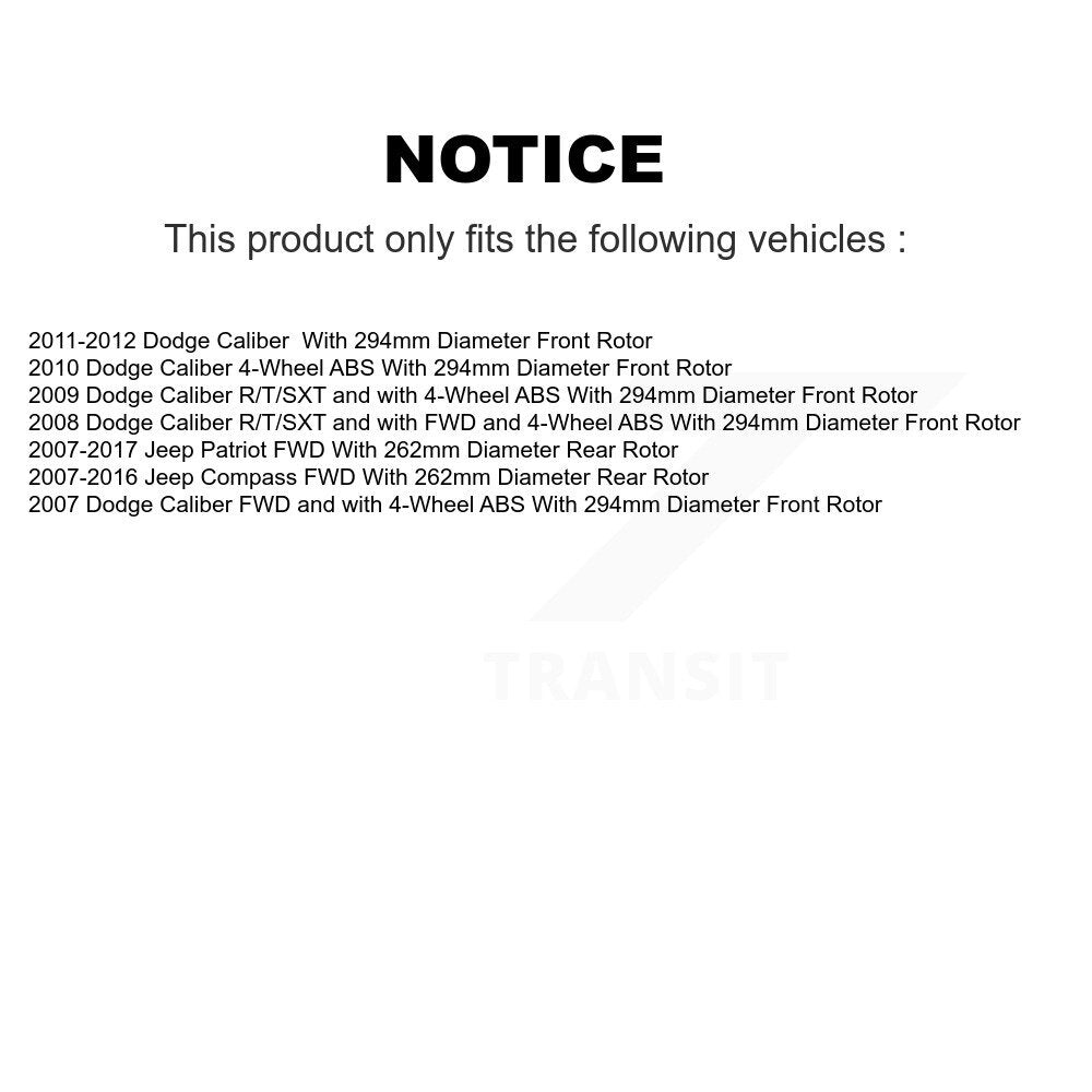 Kit de plaquettes de Rotor de frein, roulement de moyeu avant et arrière (10 pièces) pour Jeep Patriot Compass Dodg