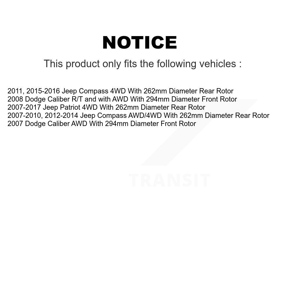 Kit de plaquettes de rotor de frein, roulement de moyeu avant et arrière (10 pièces) pour Jeep Patriot Compas