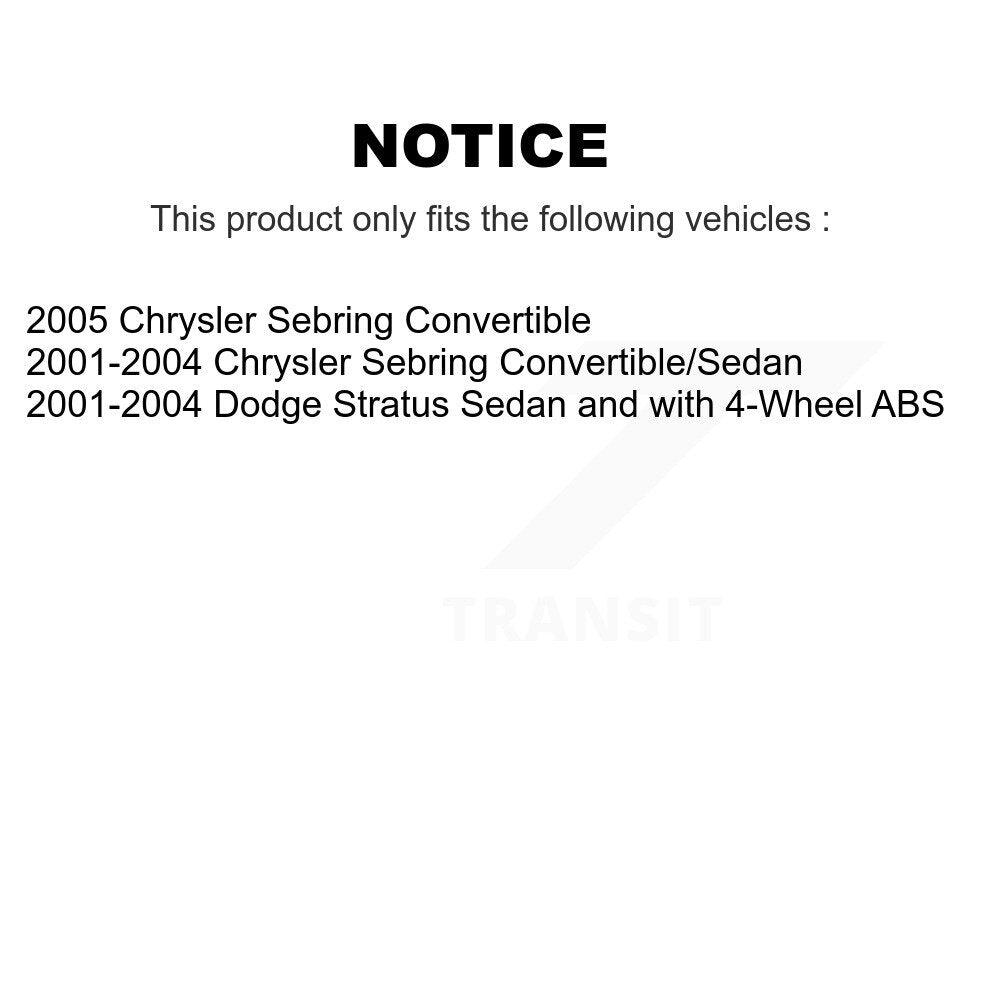 Kit de Rotor et de plaquettes de frein, roulement de moyeu avant et arrière (10 pièces) pour Chrysler Sebring Dodge