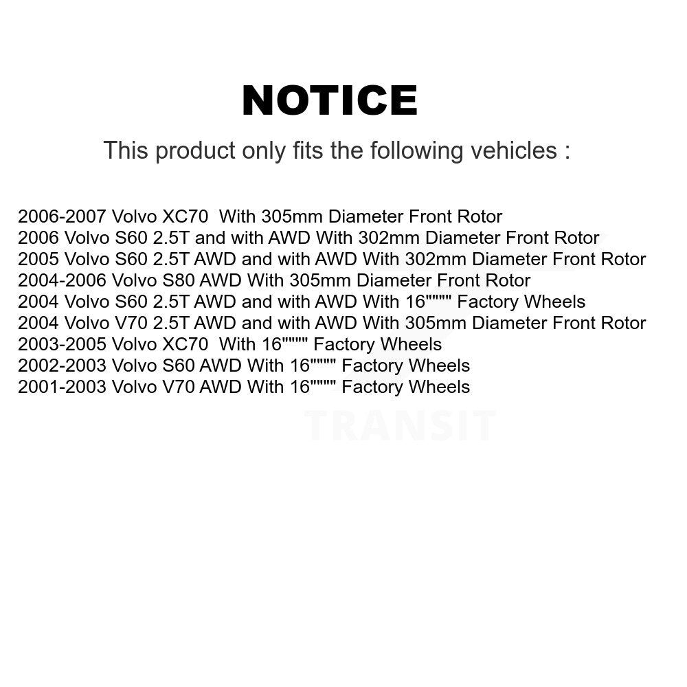 Kit de Rotor et de plaquettes de frein, roulement de moyeu avant et arrière (10 pièces) pour Volvo S60 XC70 V70 S8