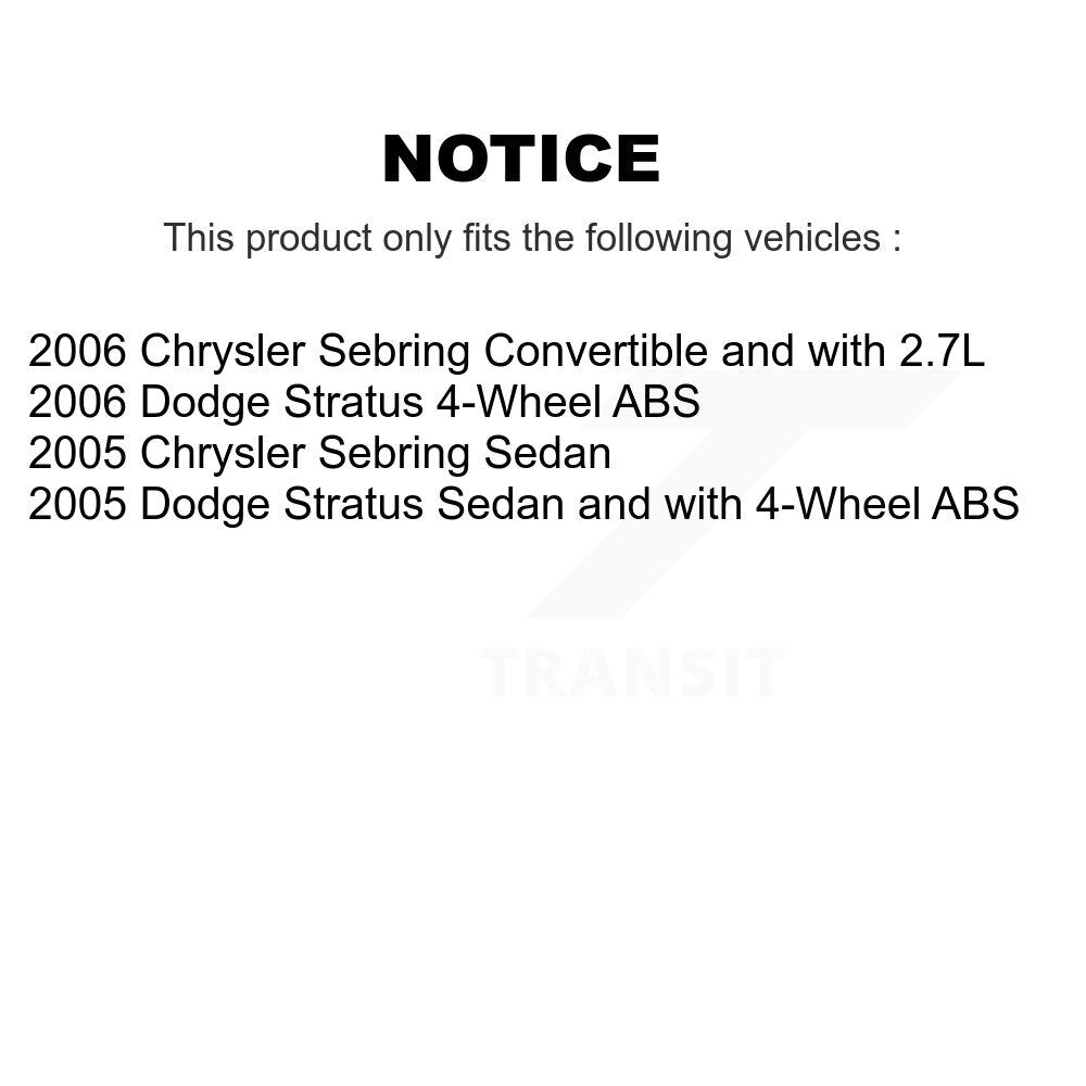 Kit de Rotor et de plaquettes de frein, roulement de moyeu avant et arrière (10 pièces) pour Chrysler Sebring Dodge
