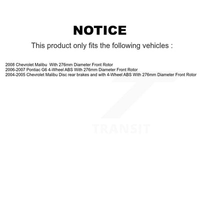 Kit de Rotor et de plaquettes de frein, roulement de moyeu avant et arrière (10 pièces) pour Chevrolet Malibu Pontia