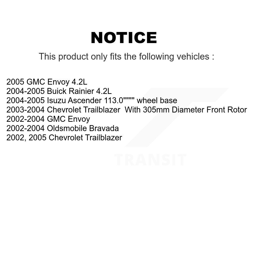 Kit de Rotor de frein et de patins de roulement de moyeu avant et arrière (10 pièces) pour GMC Envoy Chevrole
