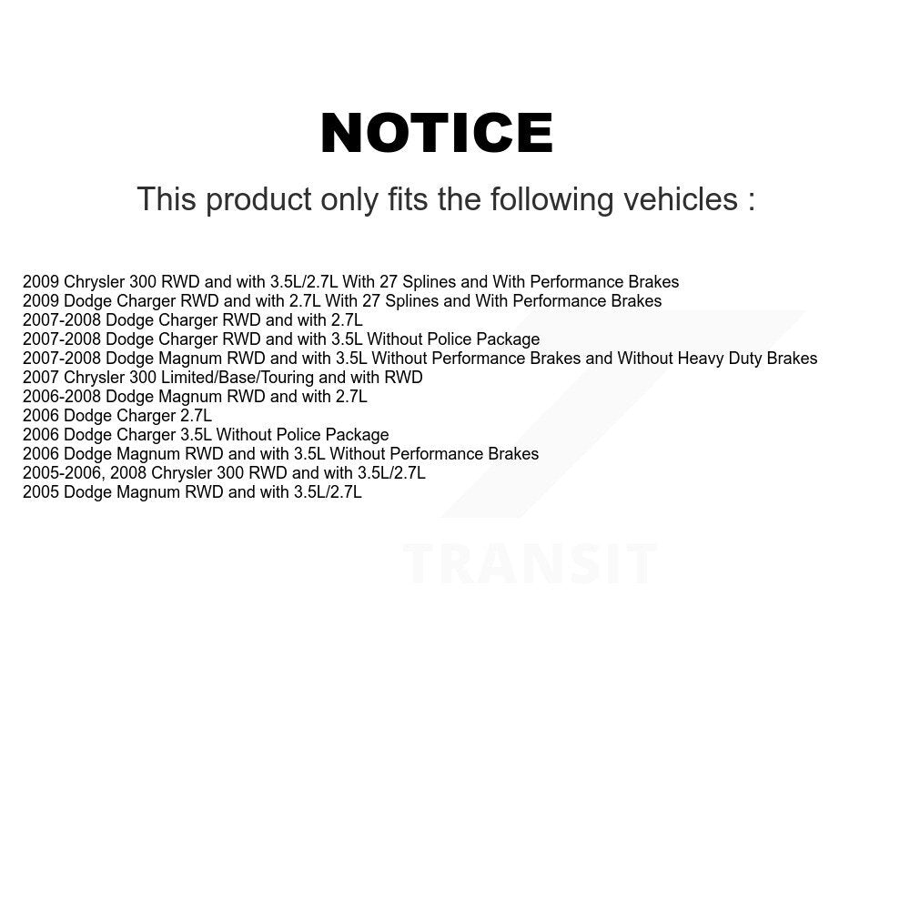 Kit de plaquettes de Rotor de frein, roulement de moyeu avant et arrière (10 pièces) pour Chrysler 300 Dodge Charge