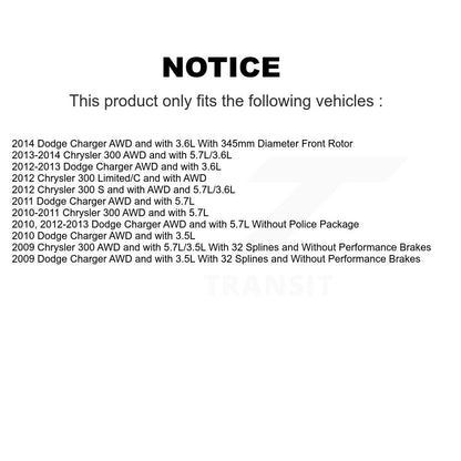 Kit de plaquettes de rotor de frein enduites de roulement de moyeu avant et arrière (10 pièces) pour Chrysler 300 Dodge