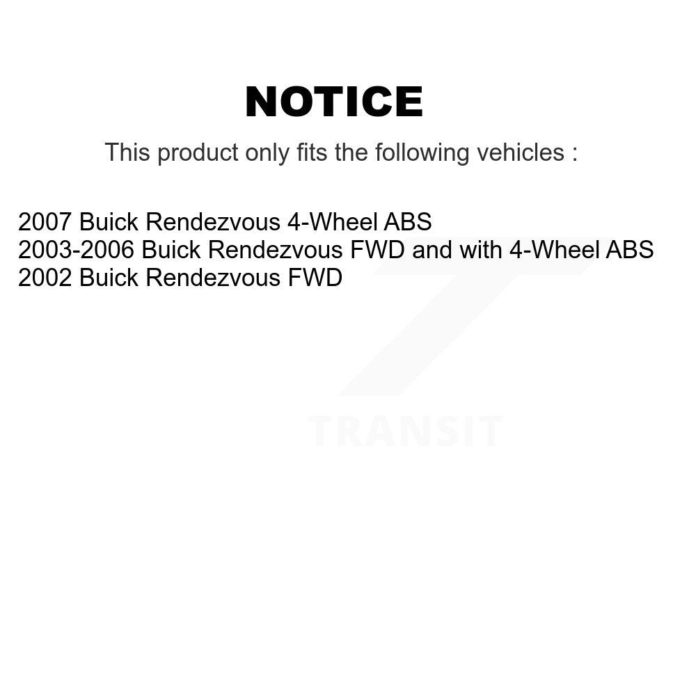 Kit de rotors et plaquettes de frein revêtus de roulement de moyeu avant et arrière (10 pièces) pour Buick Rendezvou