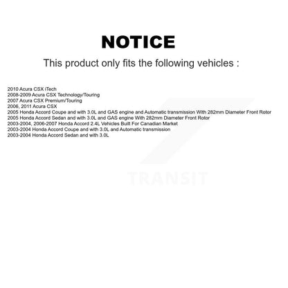 Kit de rotors et plaquettes de frein à disque, roulement de roue avant, pour Honda Accord Acura CSX