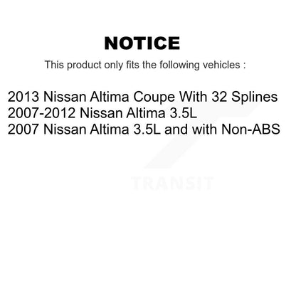 Kit de rotors et plaquettes de frein à disque, roulements de moyeu avant et arrière (10 pièces) pour Nissan Altima