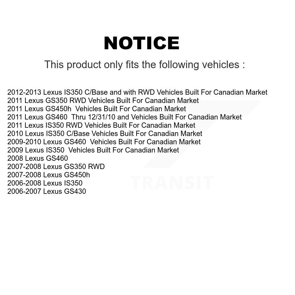 Kit de rotor et de plaquettes de frein revêtus de roulement de moyeu avant et arrière (10 pièces) pour Lexus IS350 GS35