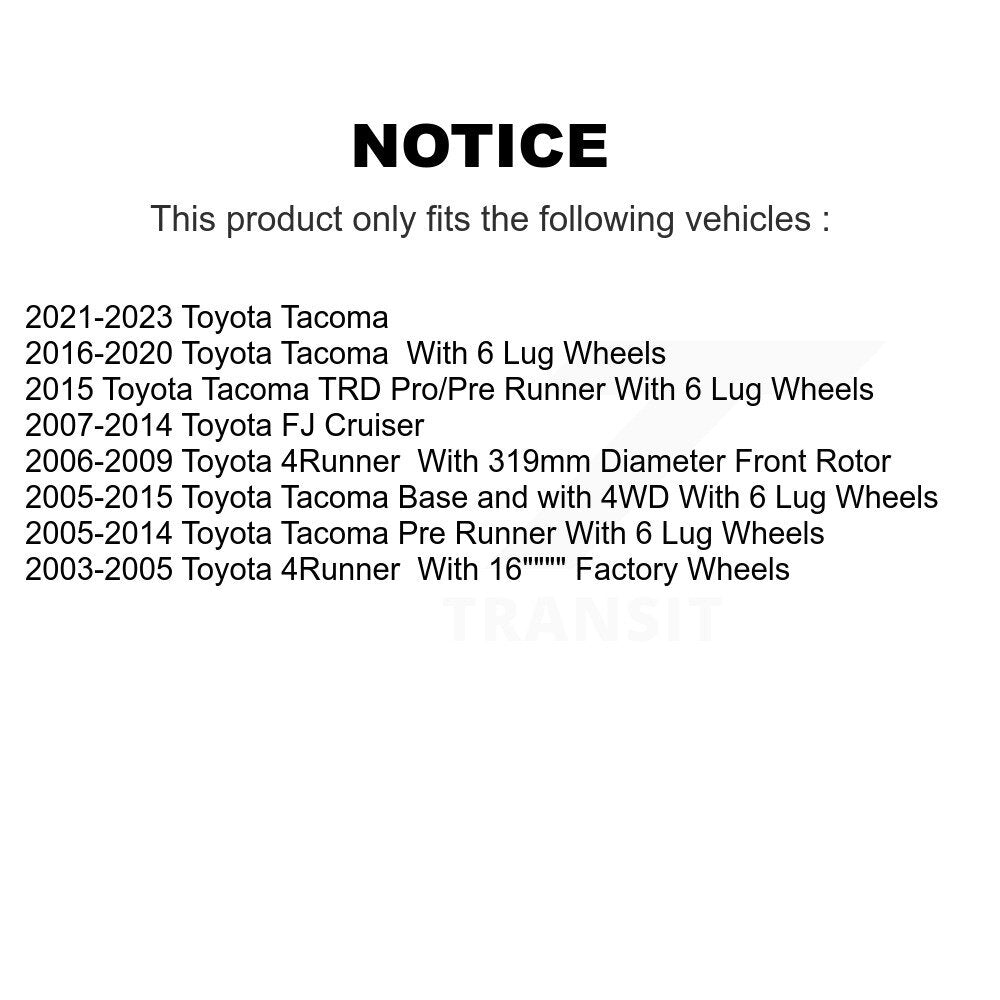 Kit de Rotor et de plaquettes de frein, roulement de roue avant, pour Toyota Tacoma 4Runner FJ Cruise