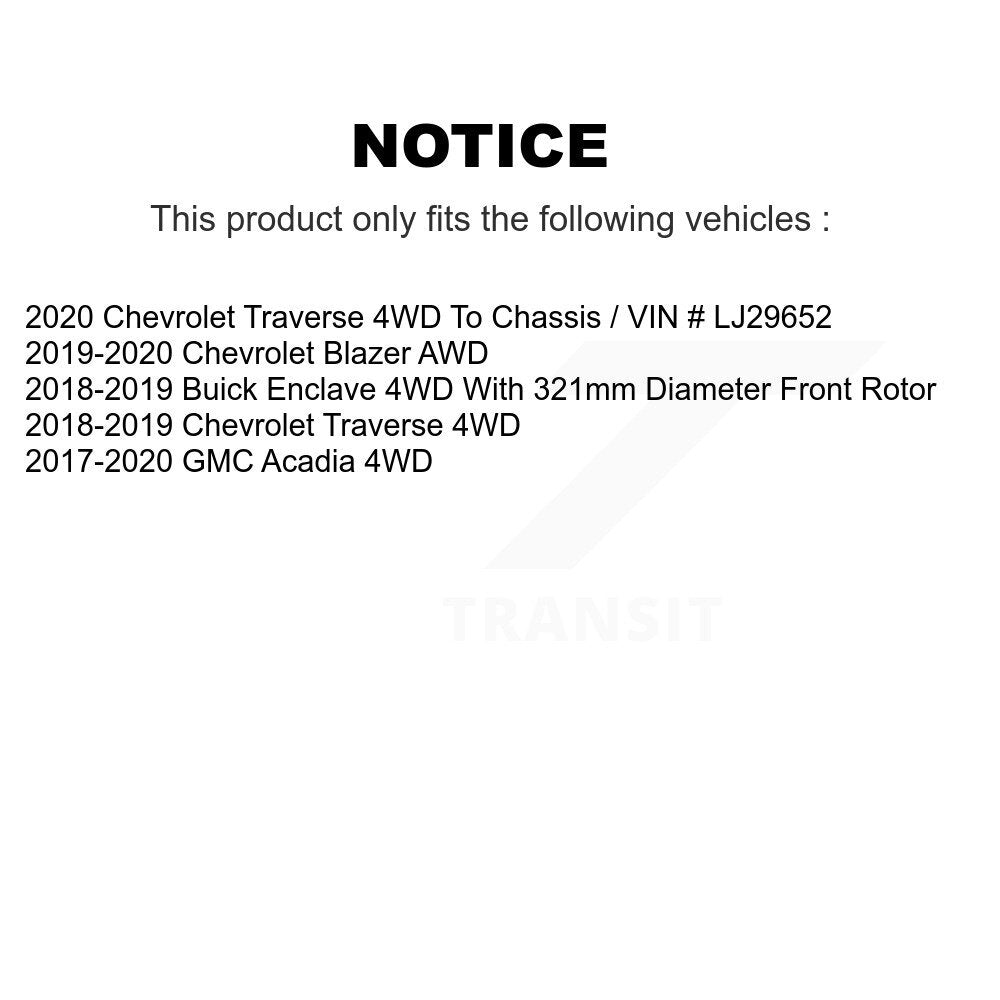 Kit de plaquettes de rotor de frein enduites de roulement de moyeu avant et arrière (10 pièces) pour Chevrolet Travers