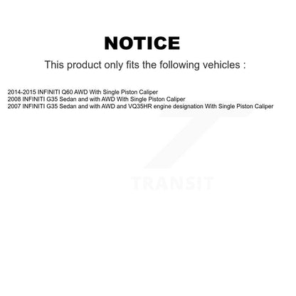 Kit de rotors et plaquettes de frein revêtus de roulement de moyeu avant et arrière (10 pièces) pour INFINITI G35 Q6