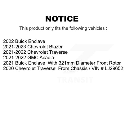 Kit de Rotor et de plaquettes de frein revêtus de roulement de moyeu avant, pour Chevrolet Traverse Blazer GM