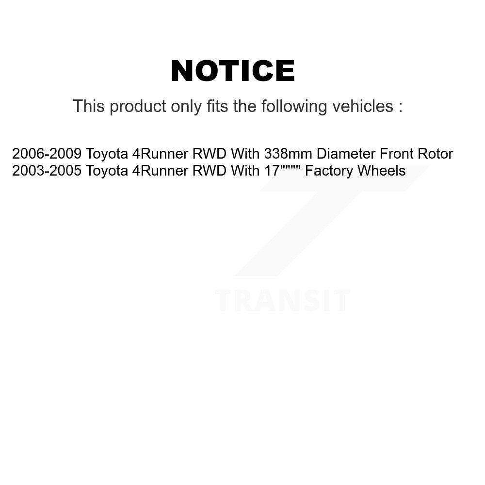 Ensemble de roulement de moyeu avant, Rotor de frein enduit et Kit de plaquettes pour Toyota 4Runner RW