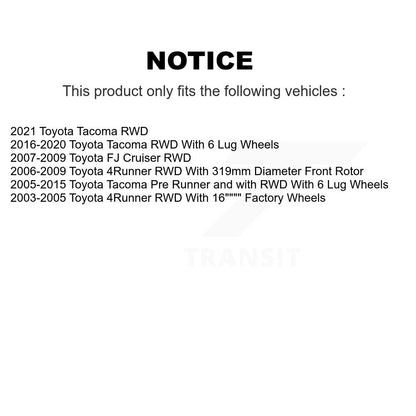 Kit de plaquettes de Rotor de frein, roulement de moyeu avant, pour Toyota Tacoma 4Runner FJ Cruise